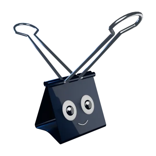 B. Clip, a dark blue steel binder clip with big eyes and a small smile, waving one of its wire handles.